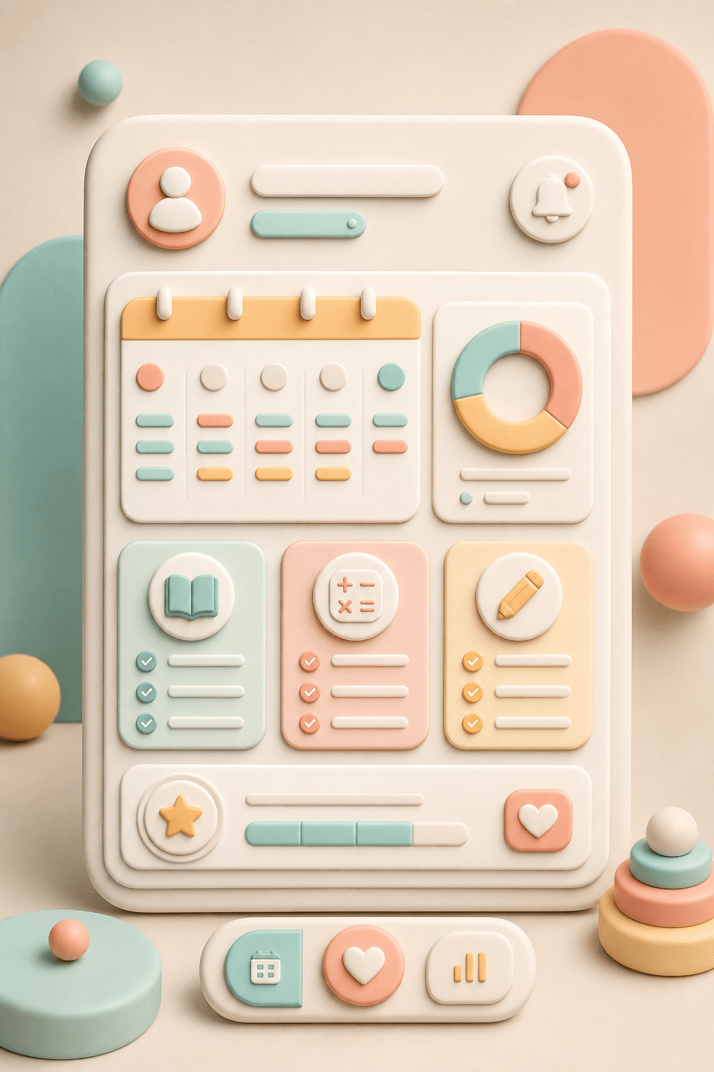 Soft tactile 3D preview of worksheet practice cards